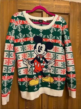 Disney Green Red White Mickey Mouse Holiday Sweater